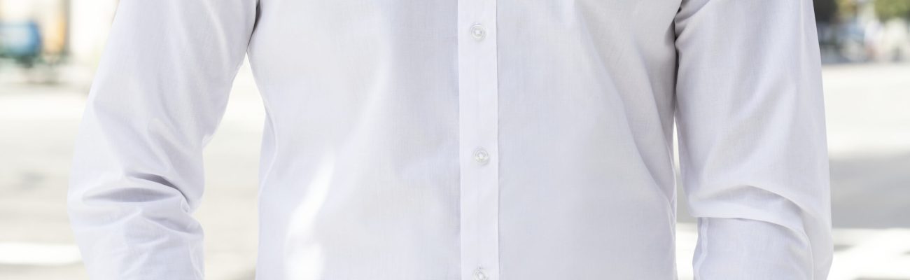 Business casual shirt white closeup outdoor photoshoot